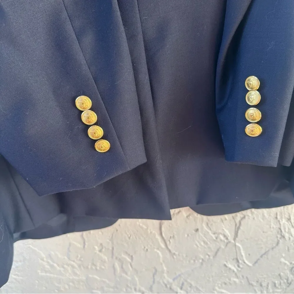 LAUREN RALPH LAUREN‎ Jacket Men 46R Blazer Sport Coat Navy Blue Gold Button Wool